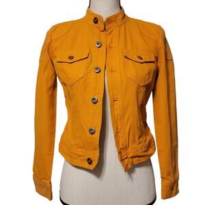 VTG 2000s Tommy Hilfiger Jean Jacket Womens XS Petite Orange Denim‎ Band Collar